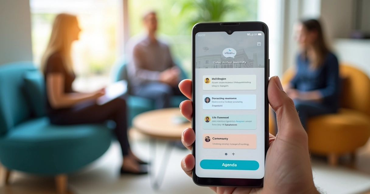 Tela de aplicativo de assembleia virtual no celular 