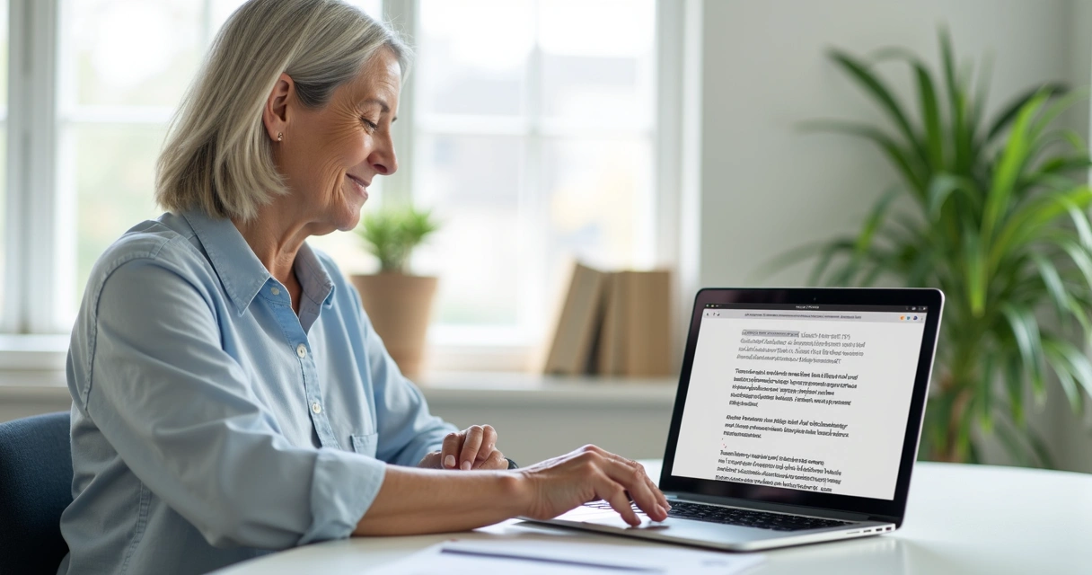 Pessoa usando leitor de tela em notebook 