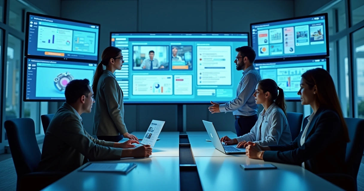 Equipe utilizando sistemas digitais de atendimento ao cliente 