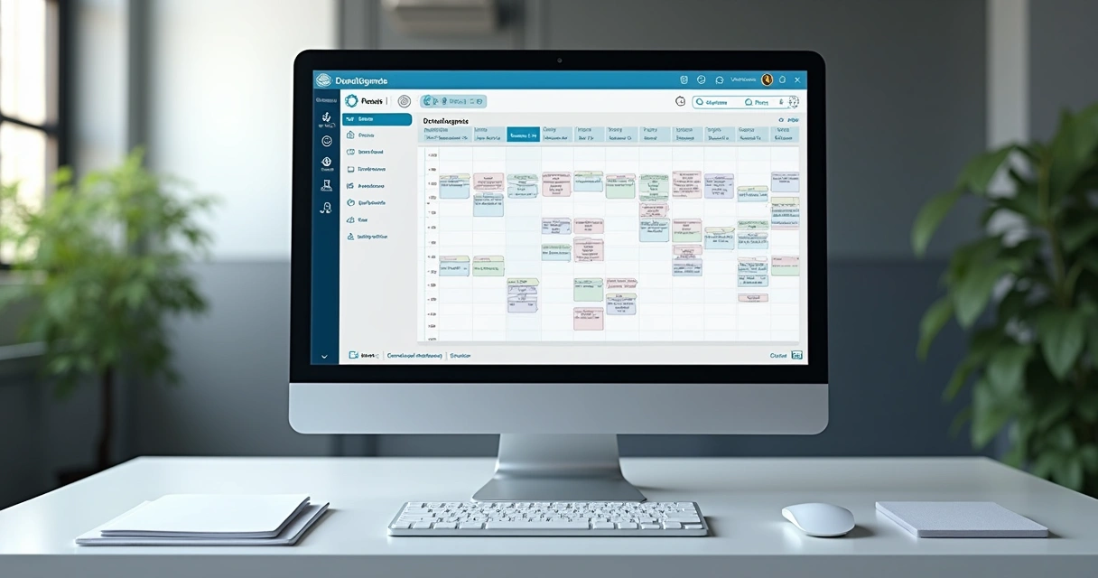Computador mostrando software de gestão odontológica em tela de agendamento