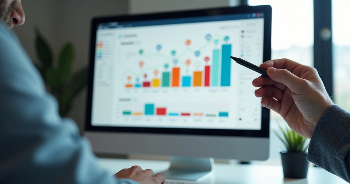 Tela de computador mostra fluxo comercial com gráficos de leads em alta 