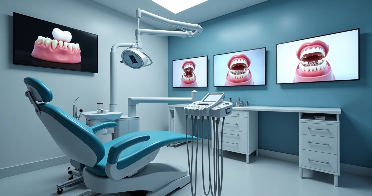 Cadeira odontológica moderna com equipamentos digitais 