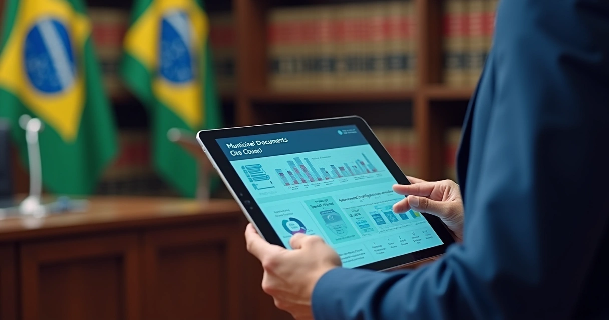 Servidor municipal usando tablet na câmara municipal 