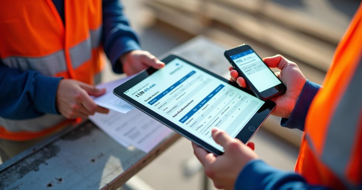 Tablet com sistema de gestão em campo exibindo ordens de serviço 