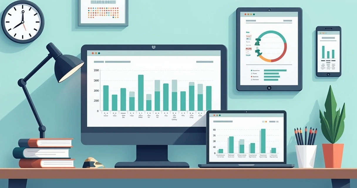 Tecnologia moderna integrada em uma clínica médica pequena, com computador e telas mostrando fluxo de caixa 