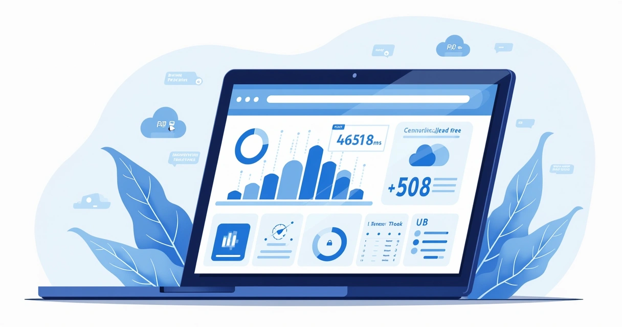 Interface de um construtor de site moderno com recursos de arrasta-e-solta e gráficos de desempenho 