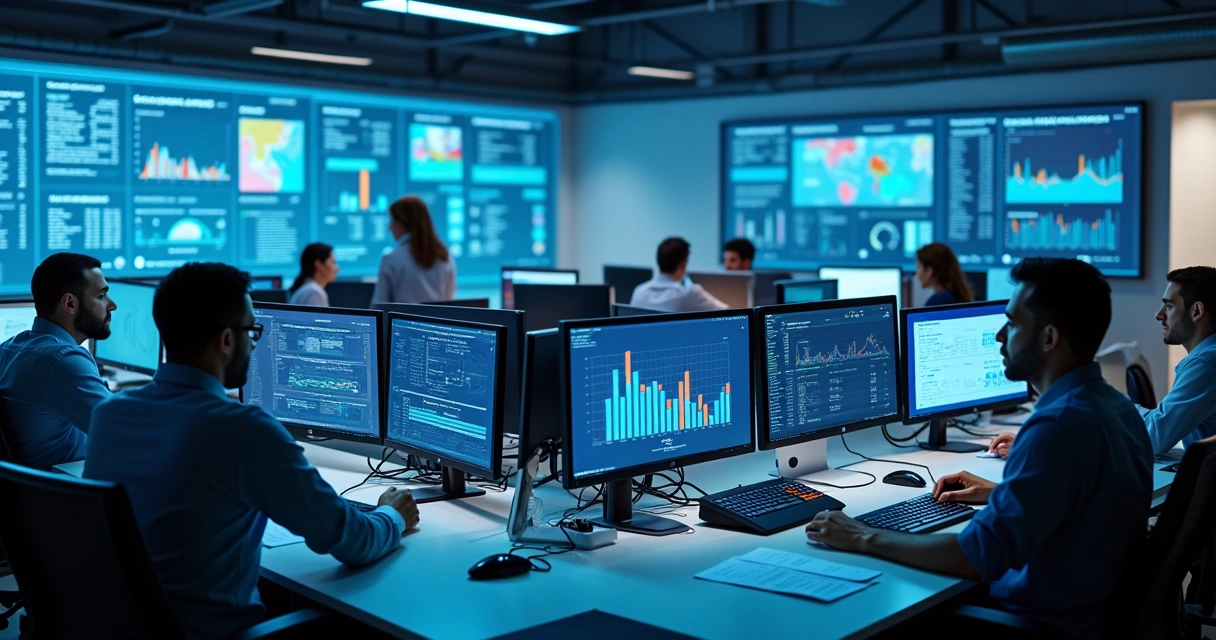 Painel digital mostrando indicadores de risco fiscal em escritório contábil 