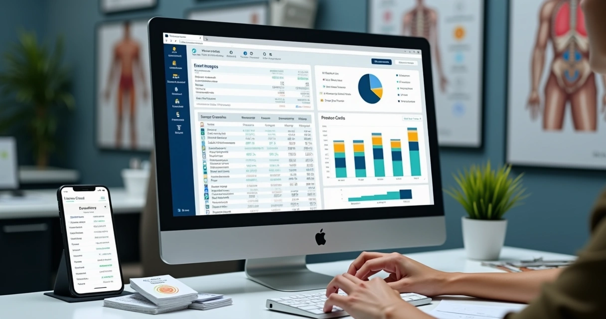 Tela de computador mostrando software de contabilidade médica 