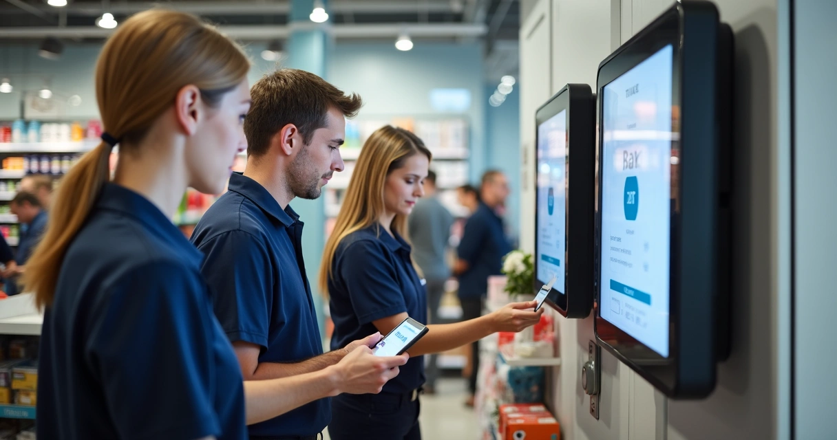 Tecnologia moderna em controle de ponto eletrônico em loja de varejo 