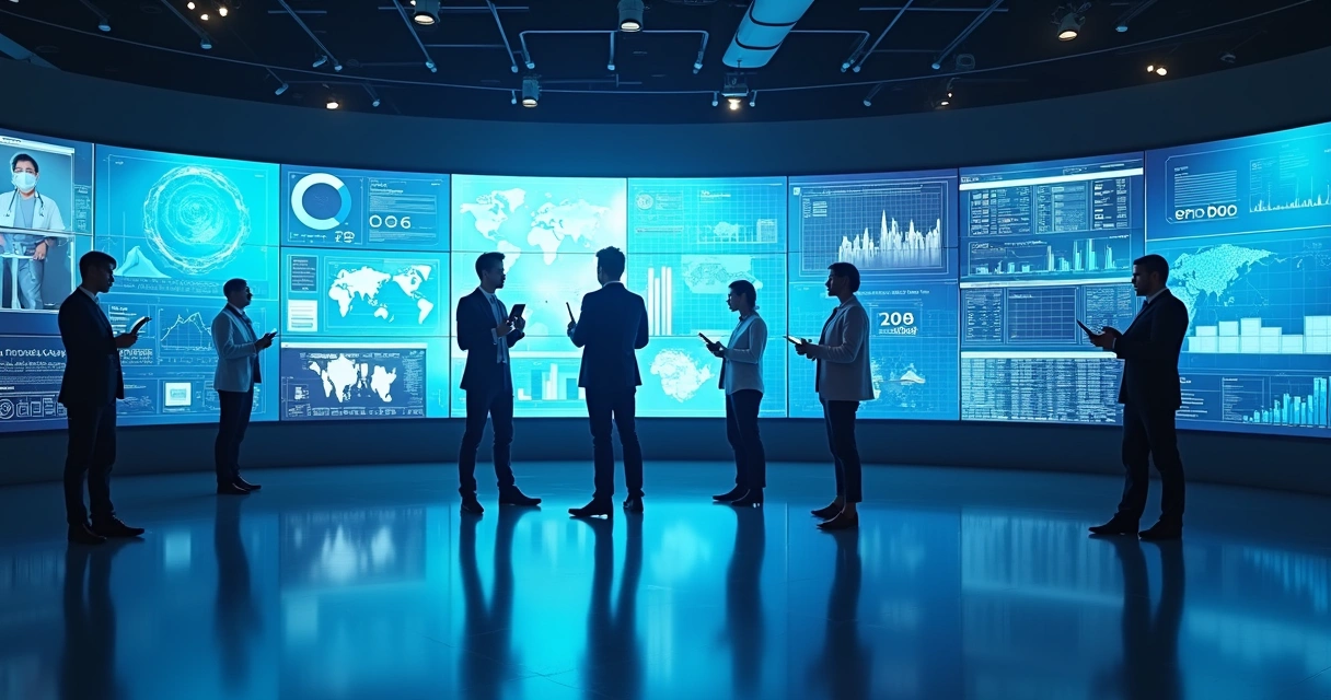 Ambiente corporativo digital com diferentes cenários de negócios usando tecnologia 