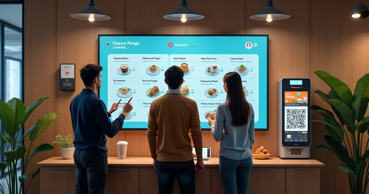 Funcionário explora cardápio digital no trabalho