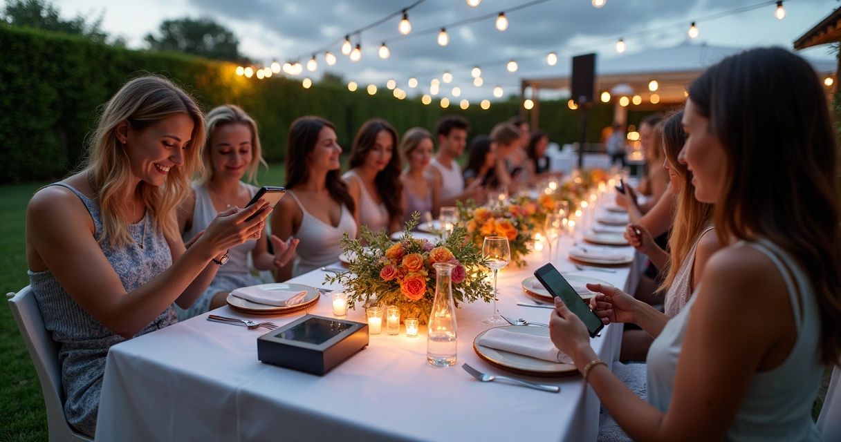 Mesa de eventos ao ar livre com equipamentos tecnológicos modernos 