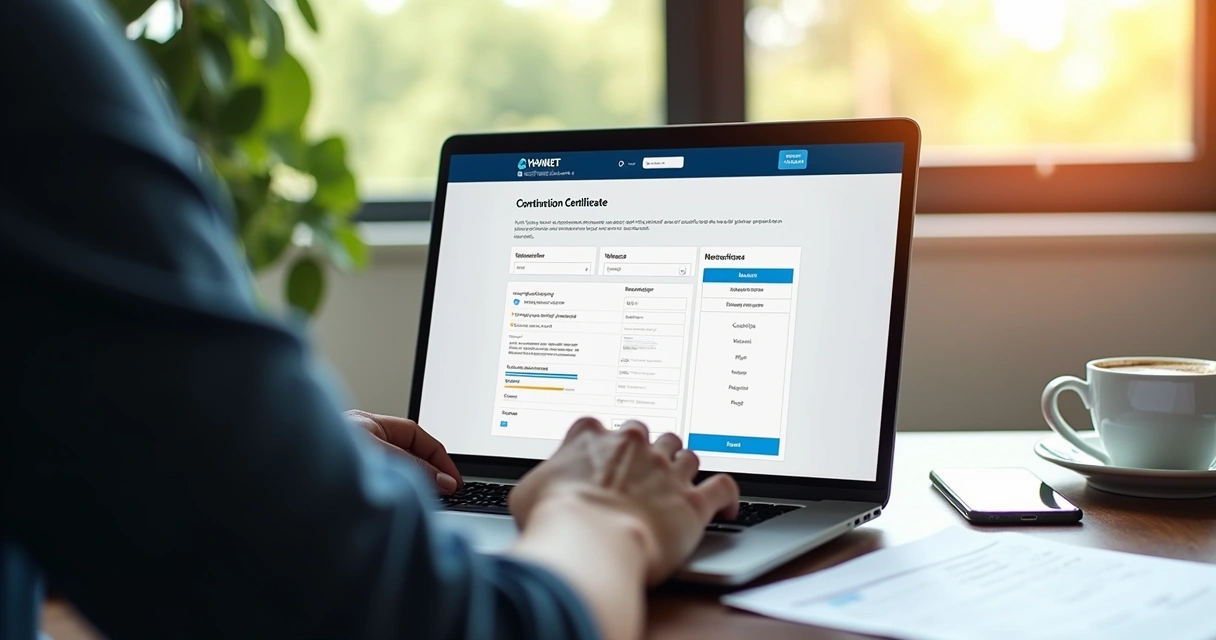 Pessoa usando aplicativo de emissão de certidão em notebook 