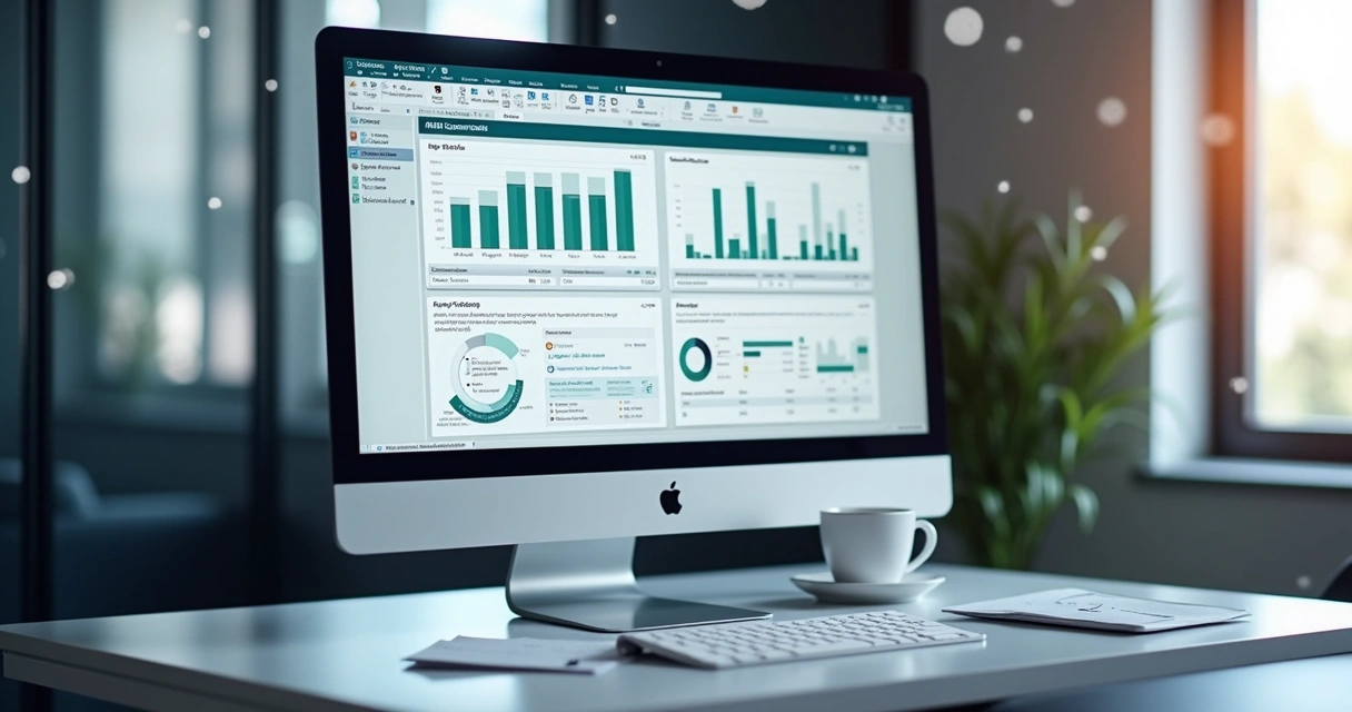 Tela de computador exibindo sistema ERP e workflow BPMS 