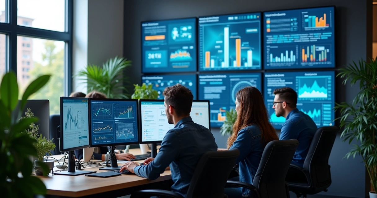 Equipe de TI trabalhando em escritório moderno 