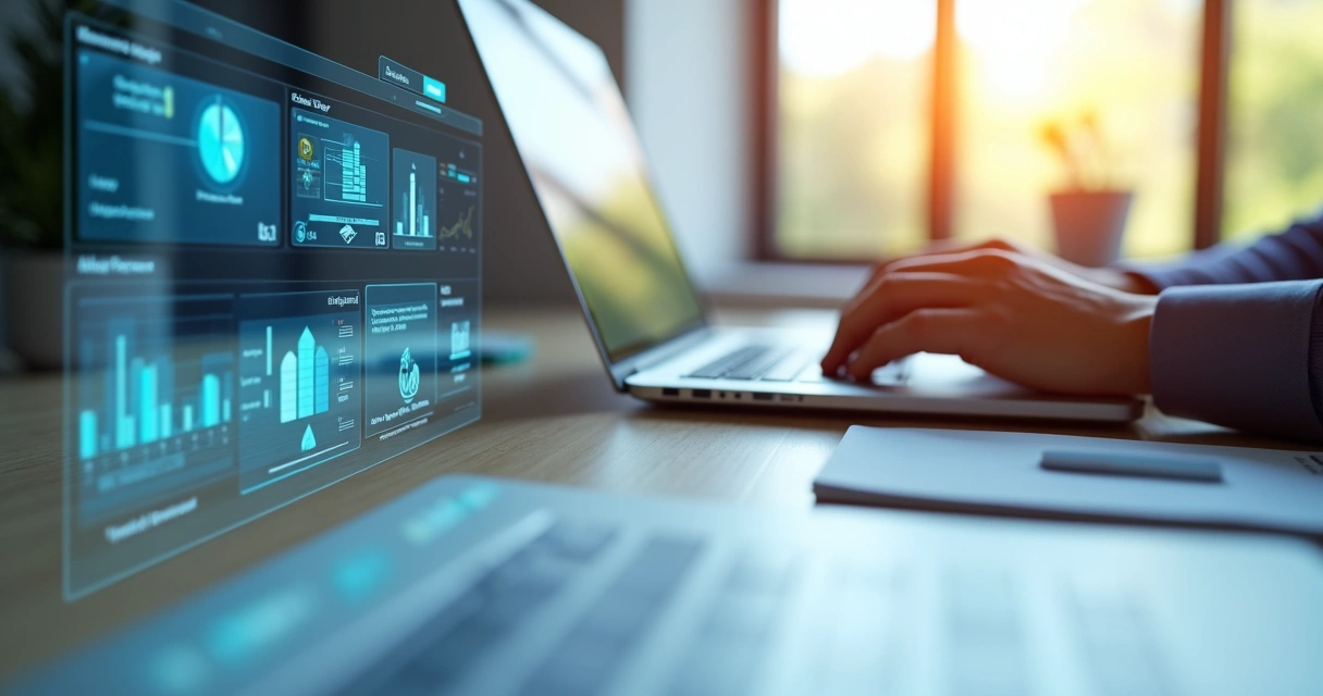 Tela de CRM digital em escritório de contabilidade moderno