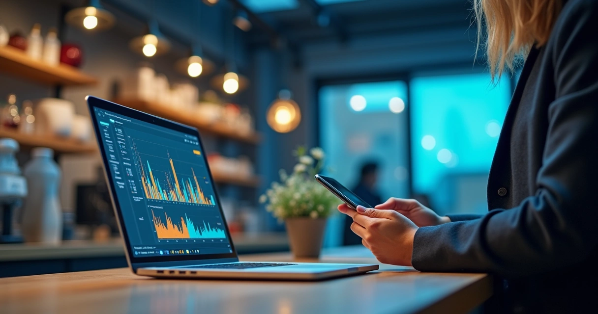 Profissional usa ferramentas digitais para gerenciar vendas em múltiplos dispositivos