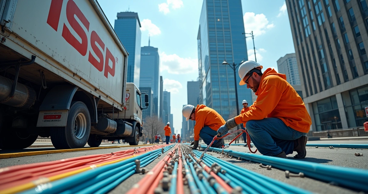 Infraestrutura de fibra óptica de provedor de internet sendo expandida 