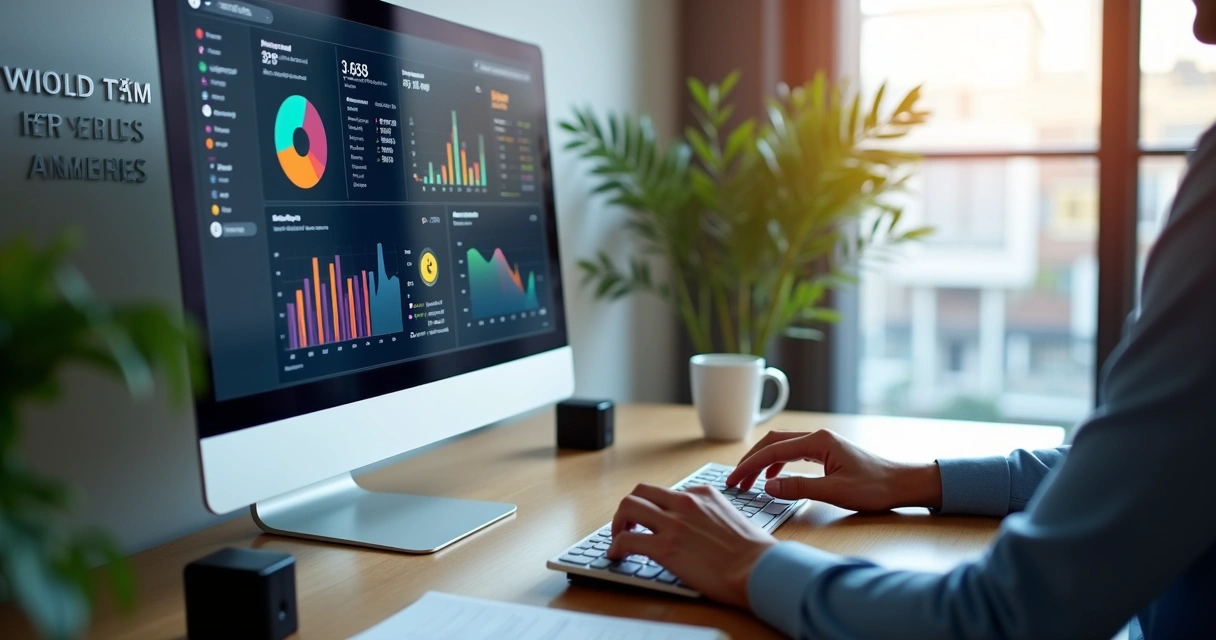 Tela de computador mostrando dashboard financeiro moderno 