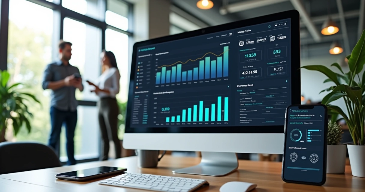 Dashboard de gestão de franquias com métricas em tela de computador 