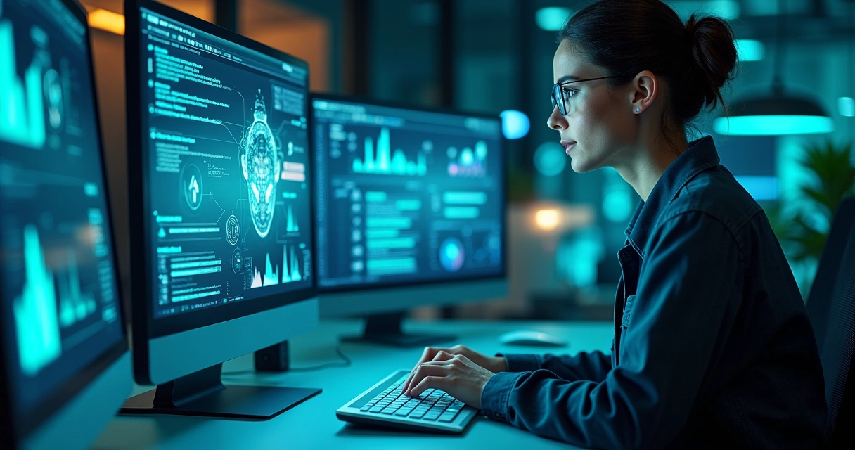 Representação de tecnologia avançada para leads com gráficos e IA 