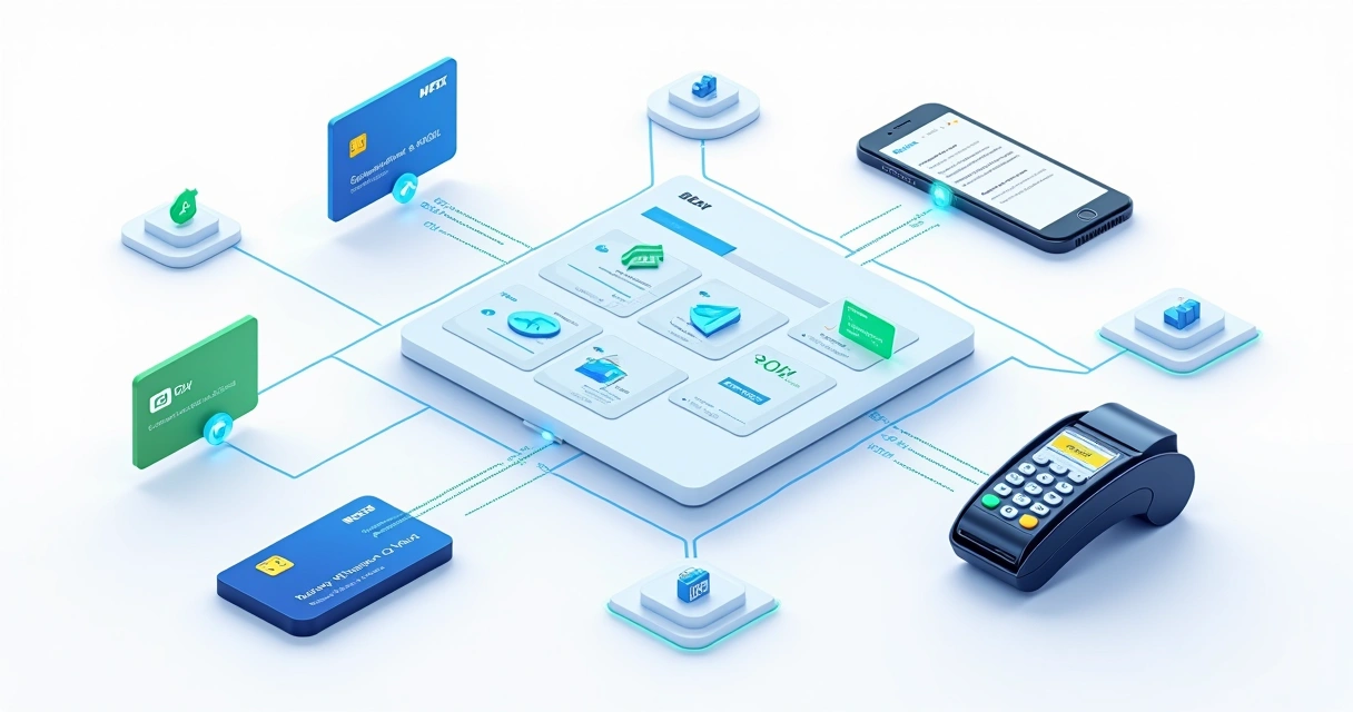Ilustração com API de gateway conectando vários métodos de pagamento 