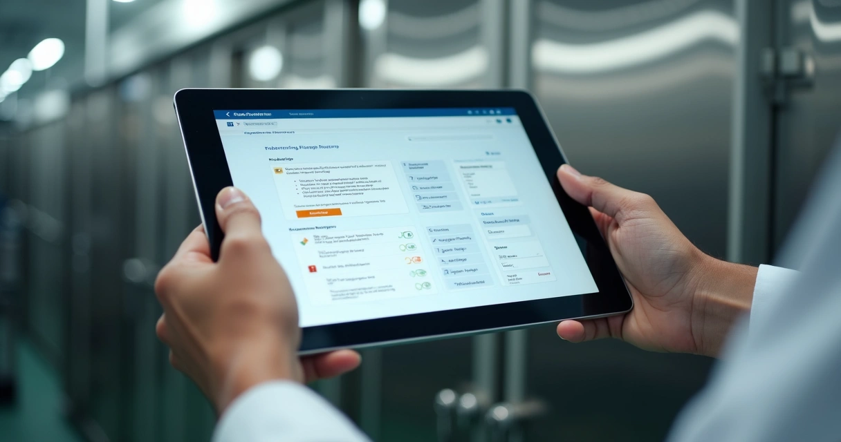 Tela de software de gestão de alimentos aberta em tablet 
