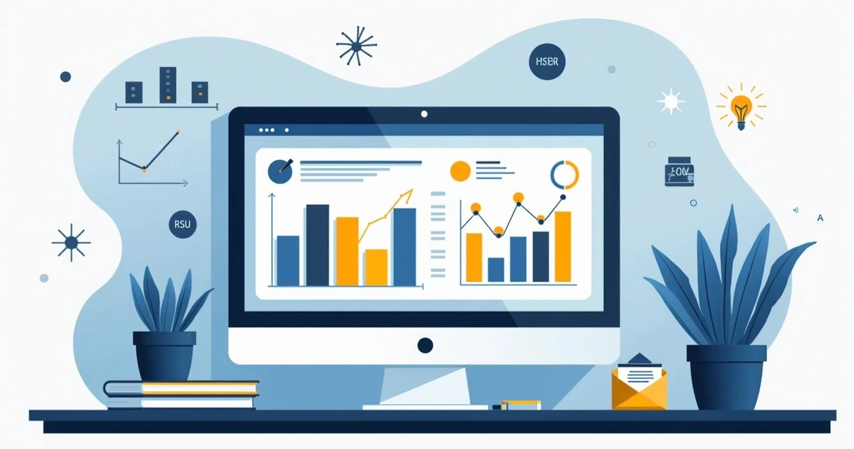 Tela de computador mostrando gráficos financeiros e ordens de serviço