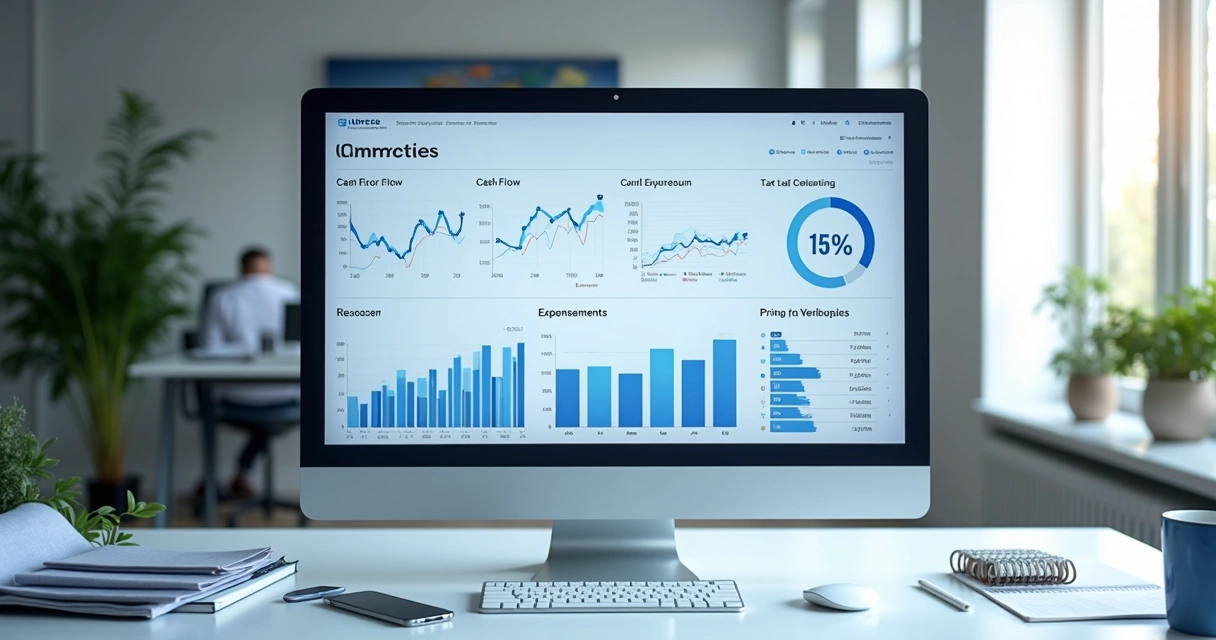 Painel financeiro digital em escritório moderno