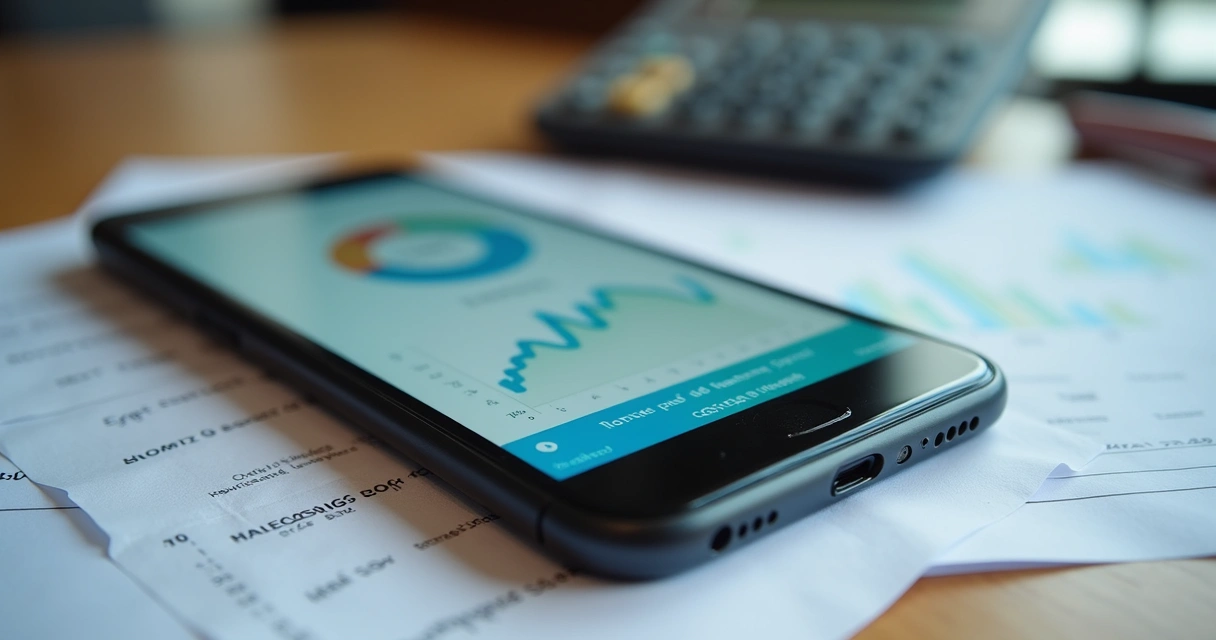 Tela de smartphone com aplicativos de gestão financeira
