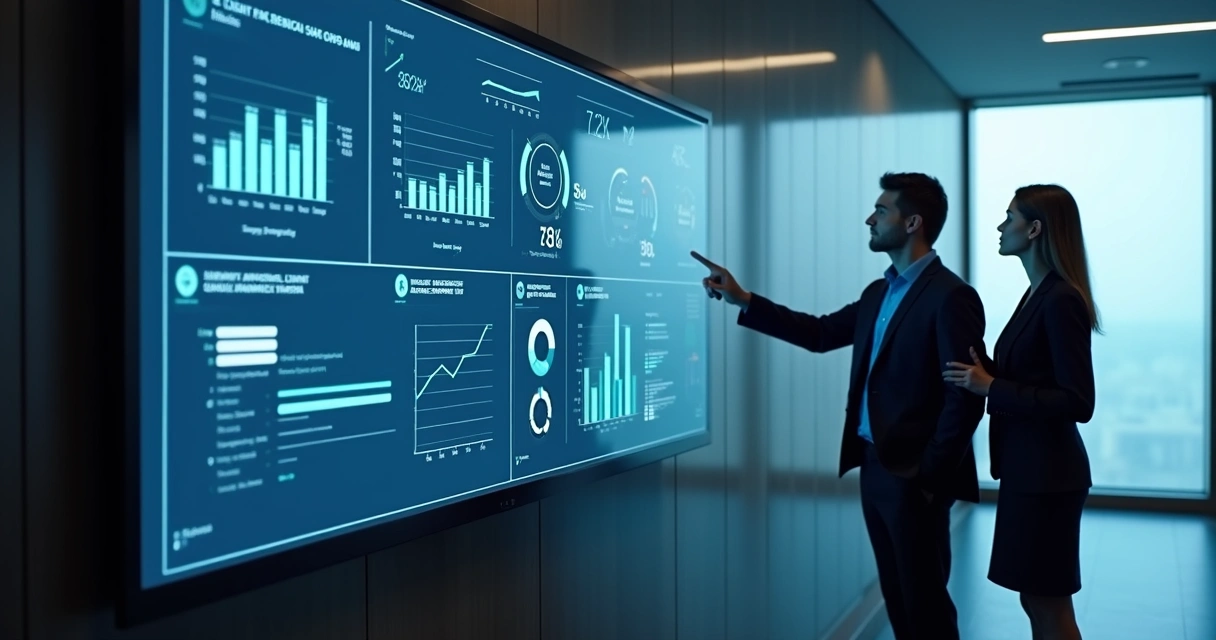 Painel com gráficos de analytics em escritório de advocacia 