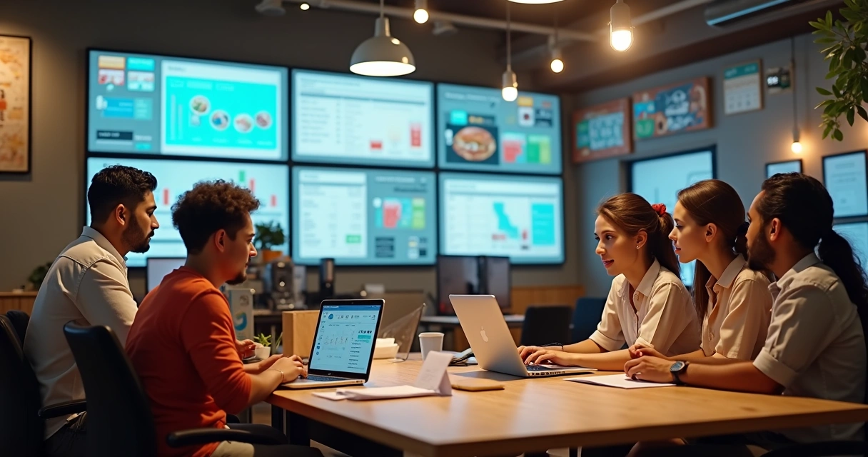 Equipe conectando plataformas digitais para delivery 