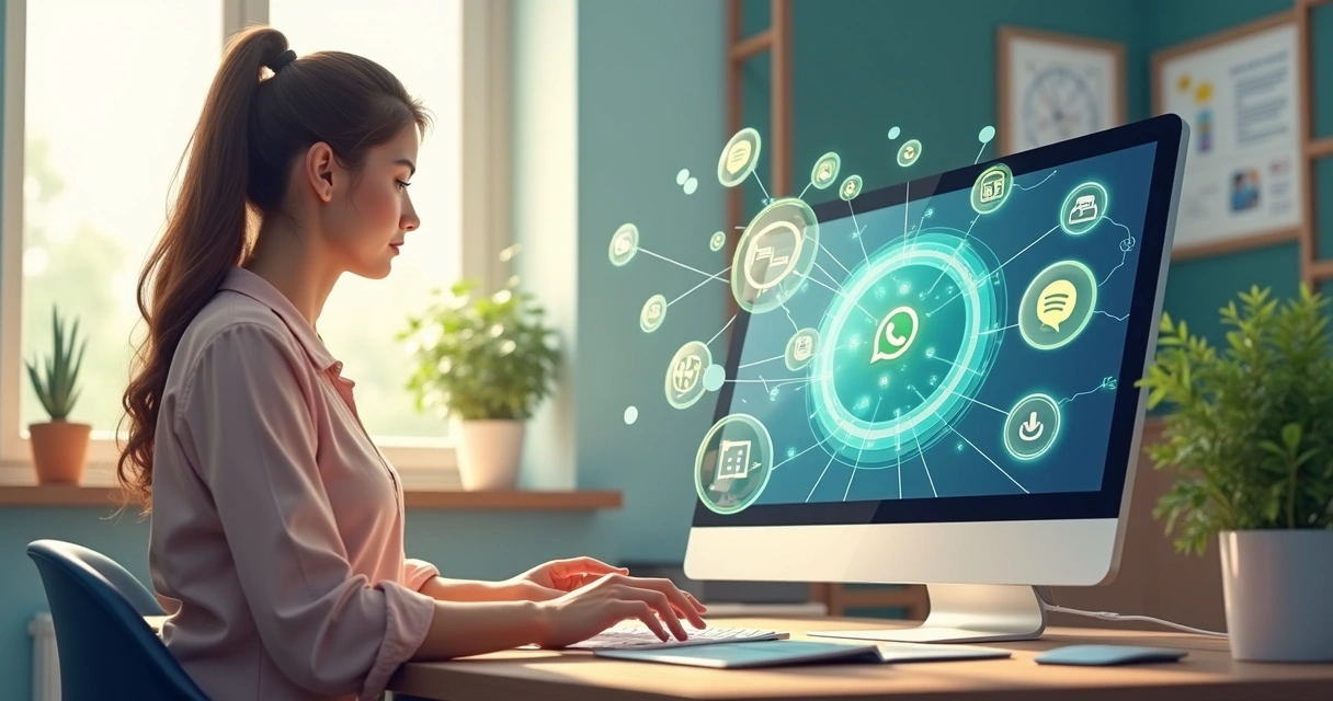 Gestor escolar usando plataforma digital com integrações de pagamento e comunicação em evidência 