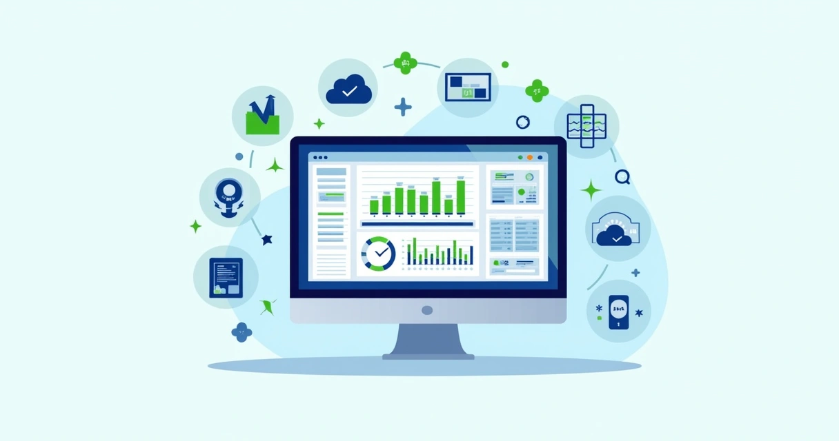 Tela de sistema ERP com gráficos financeiros integrados