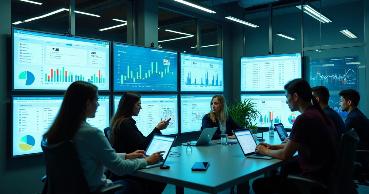 Tecnologia integrada para prospecção B2B com telas digitais e gráficos