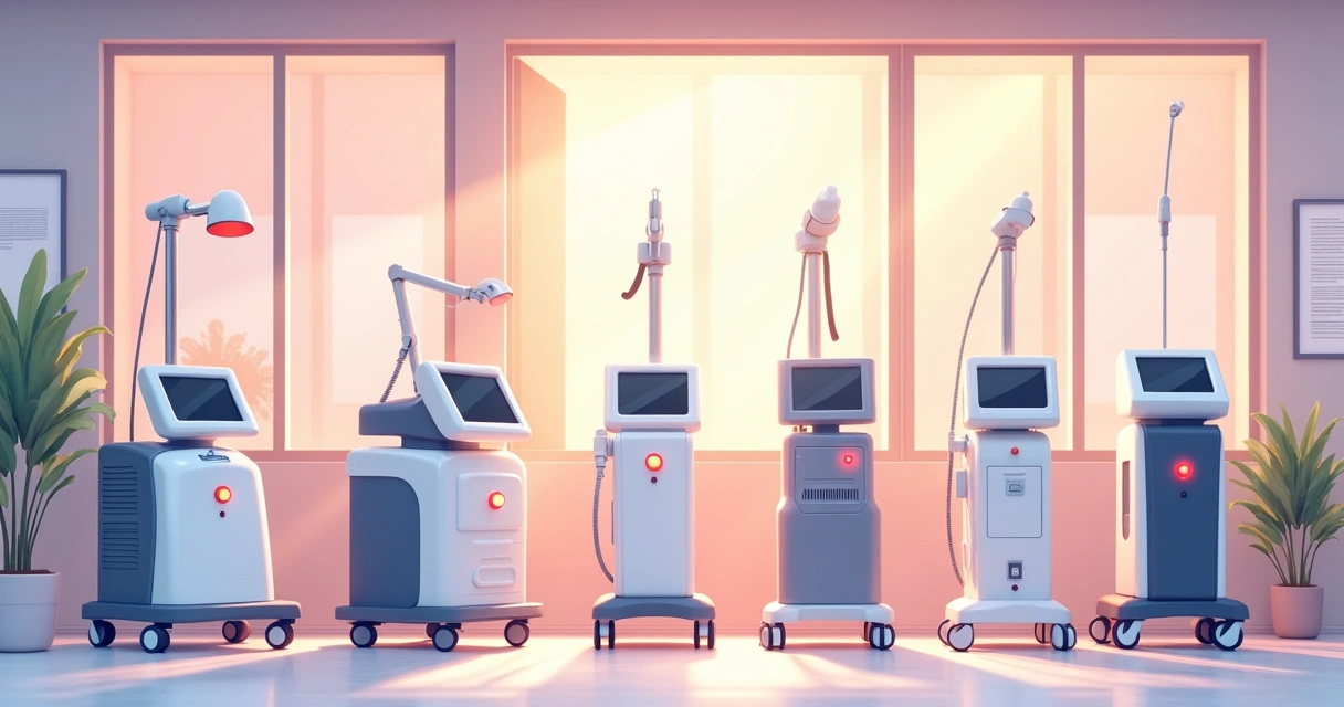 Ilustração de aparelhos modernos de laser em clínica de estética bem iluminada 