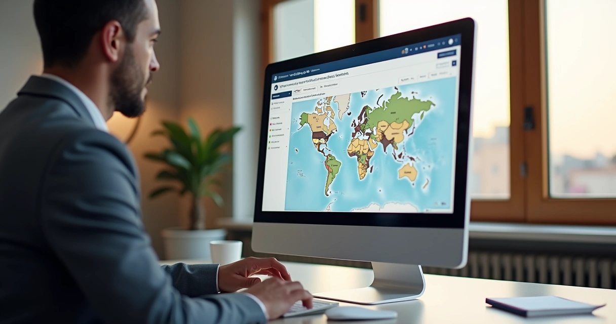 Tela com interface de plataforma mostrando filtros de busca e mapa de imóveis