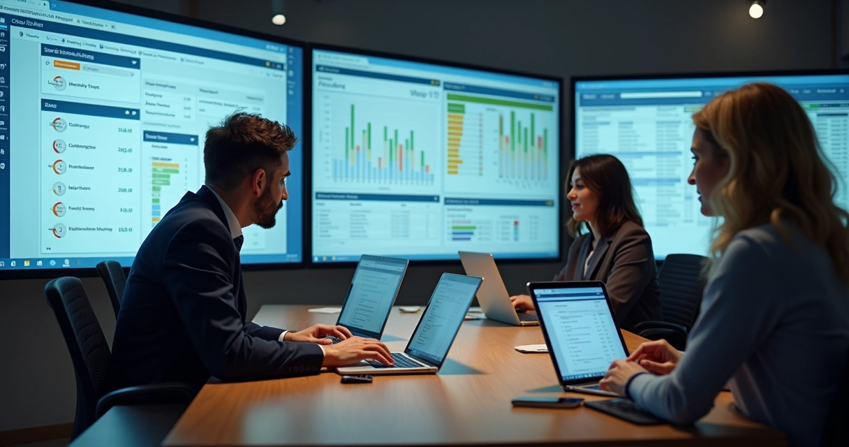 Equipe utilizando tecnologia durante pregão eletrônico