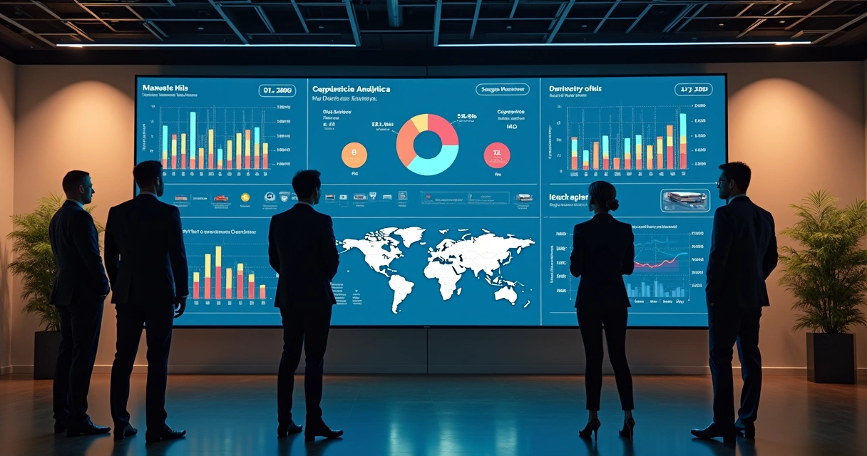 Painel digital mostrando dados e gráficos de logística para e-commerce 