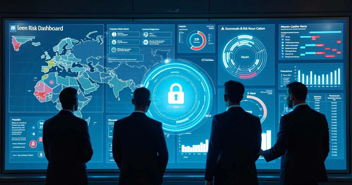 Painel digital mostrando alertas e gráficos de risco 