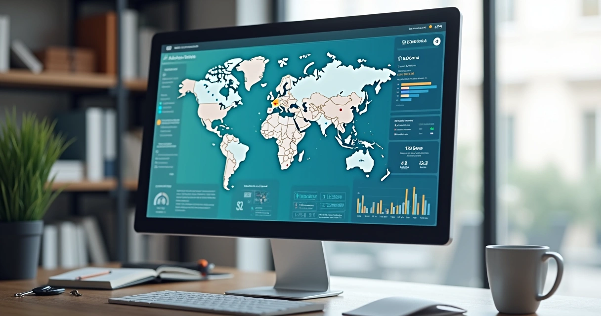 Tela de computador exibindo dados de telemetria de frota. 