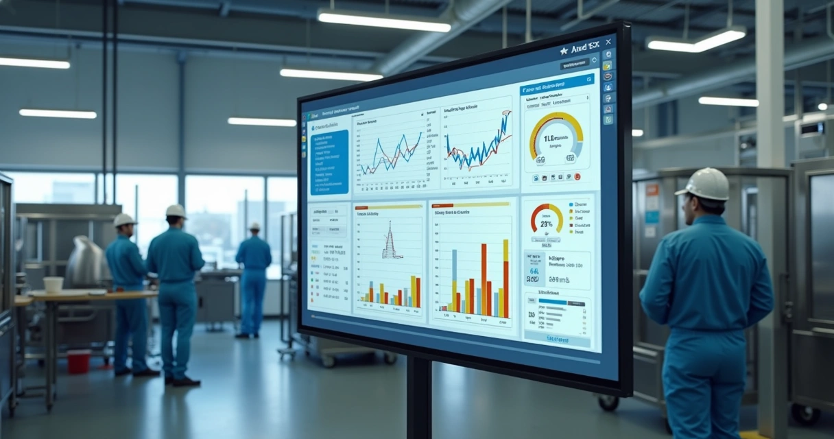 Painel digital de monitoramento em fábrica de alimentos
