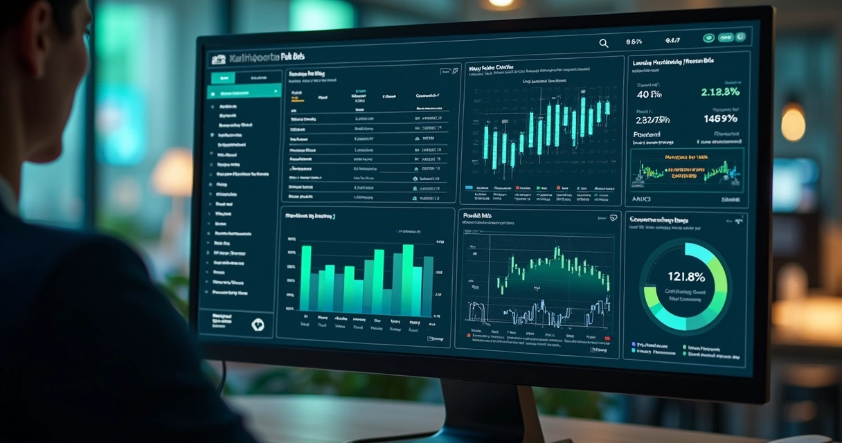 Ilustração de sistema digital monitorando licitações públicas 