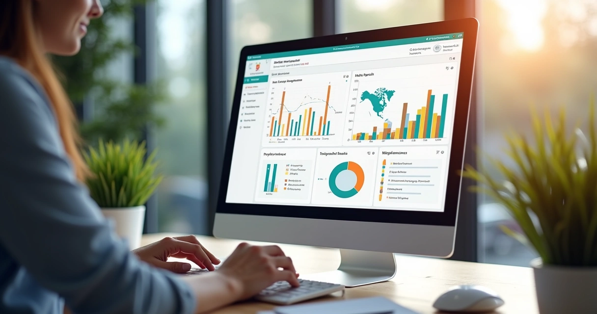 Painel digital com dados de imóveis e gráficos de aluguel 
