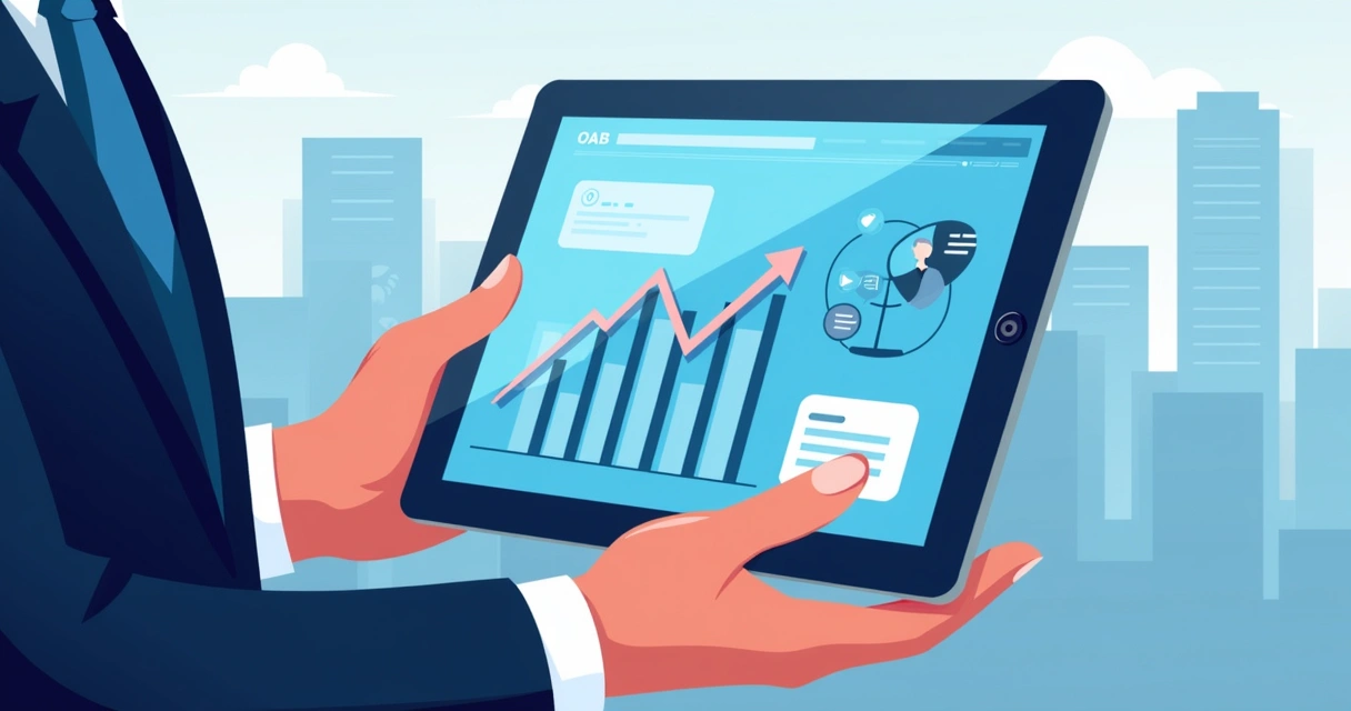 Advogado usando app de engajamento digital em tablet 