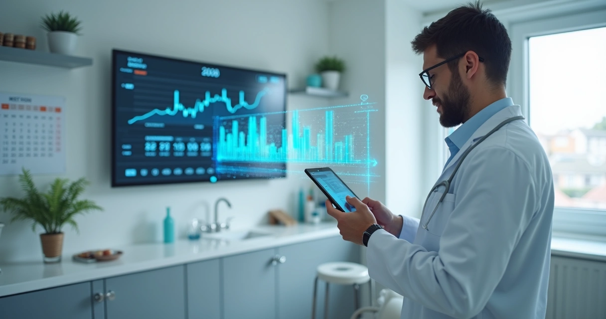 Dentista usando tablet no consultório digitalizado 