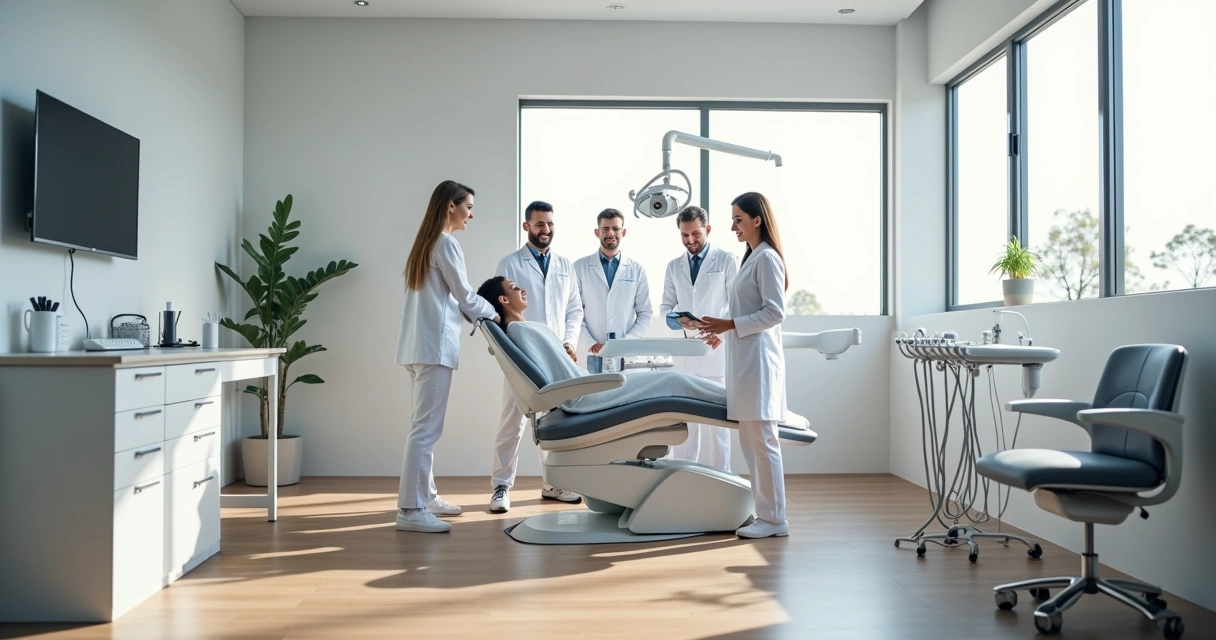 Equipe odontológica com equipamentos modernos em clínica de Santana de Parnaíba