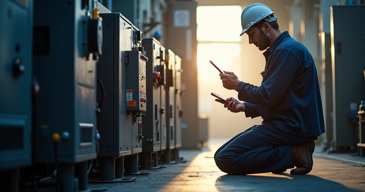 Técnico externo usando aplicativo de gestão no tablet 