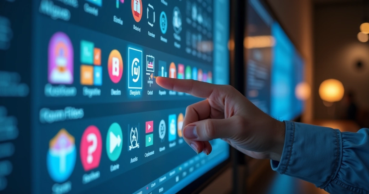 Painel digital mostrando filtros para seleção de empresas 