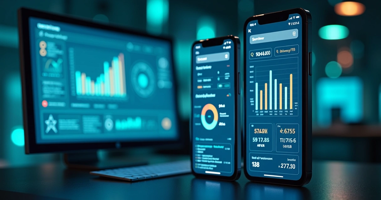 Computador e smartphone exibindo painel de monitoramento de marcas 